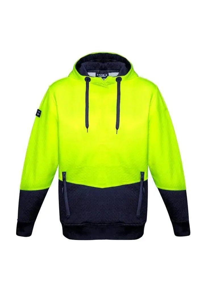 SYZMIK Unisex Hi-Vis Textured Jacquard Hoodie ZT477 Work Wear Syzmik Yellow/Navy XXS